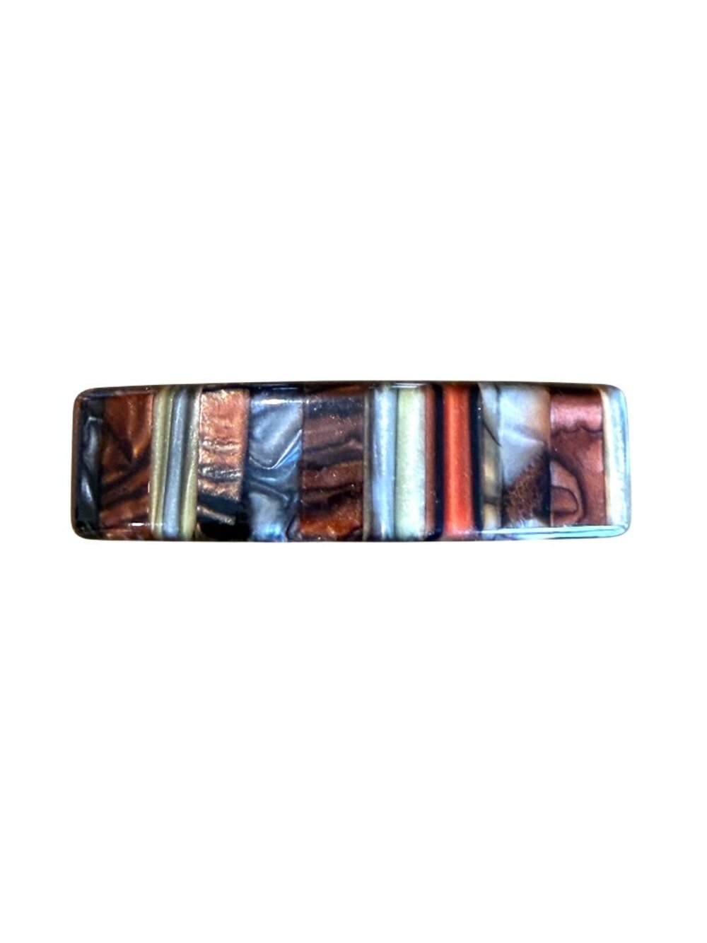 VTG Striped Hair Barrette Metallic Finish Brown Red Cream Neutral Fashion Clip